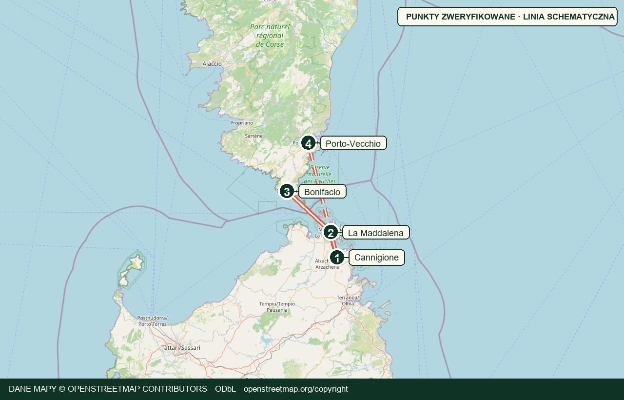 Mapa rejsu · Livorno, Piombino, archipelag toskański, Genua